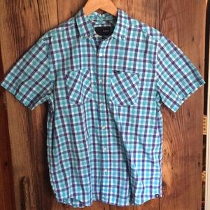 Hurley button-down short-sleeved plaid shirt